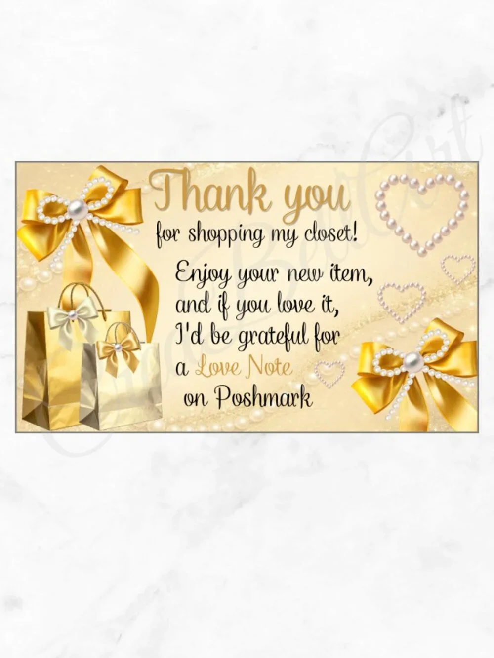 100  Thank You Cards | Gold Elegant Pearl & Bow Design for Small Business